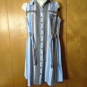 Millenium Women's Small Sleeveless Striped Button Front Collared Shirt Dress